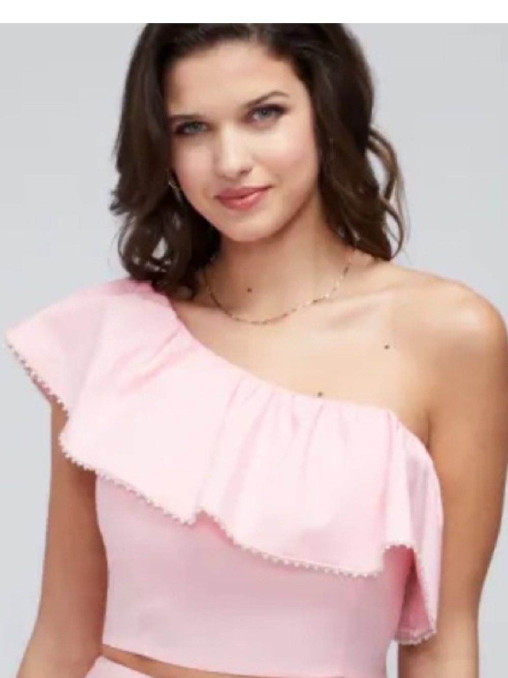 WILDFOX DAVENAY ONE SHOULDER CROPPED FLOUNCE TOP WITH CRYSTALS PINK SMALL NWOT